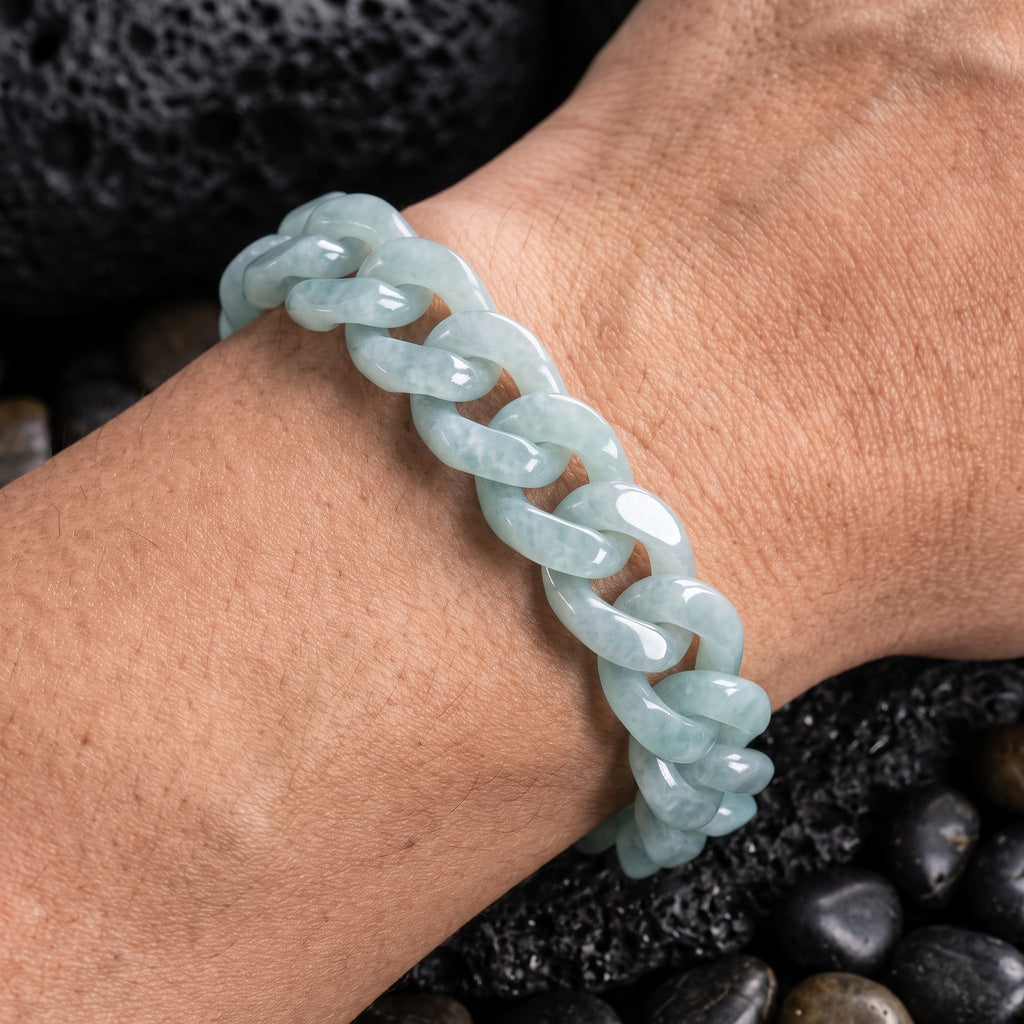 Natural A-grade Jadeite Blue Water Cuban Link Bracelet