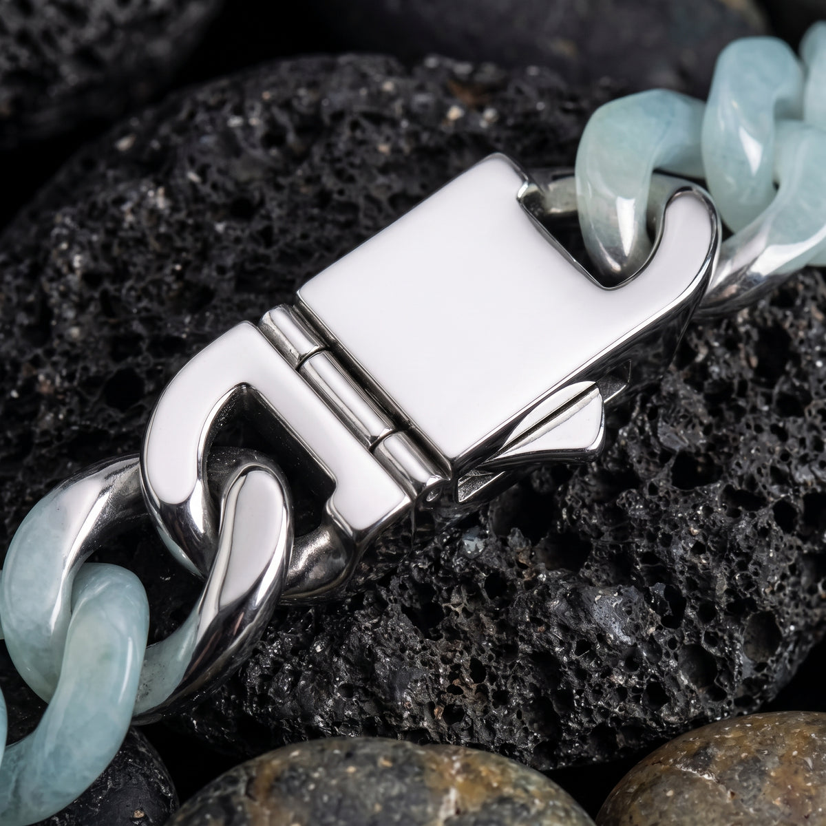 Natural A-grade Jadeite Blue Water Cuban Link Bracelet