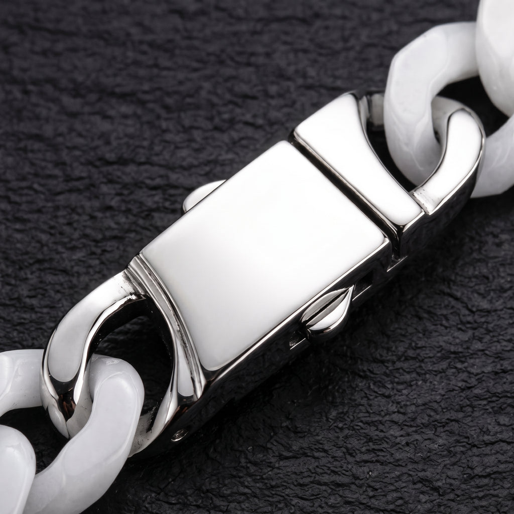 Natural A-grade White Jadeite Cuban Link Bracelet