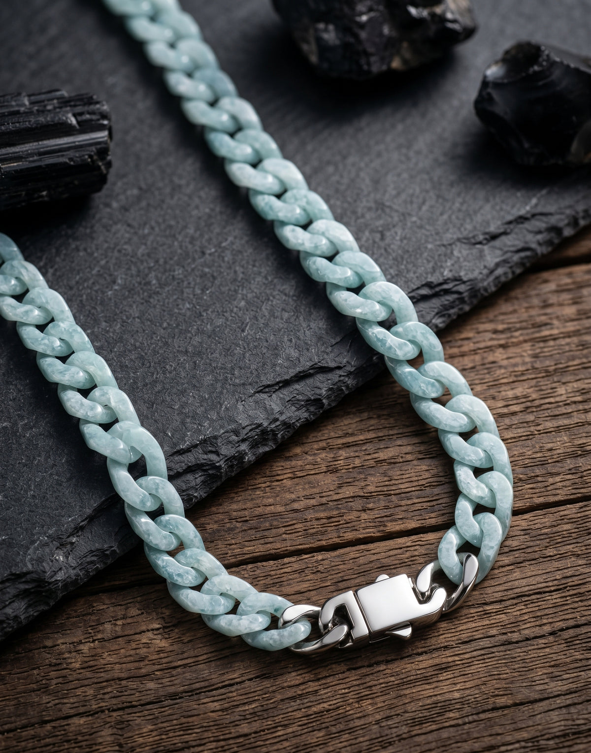 Natural A-grade Jadeite Blue Water Cuban Chain Necklace