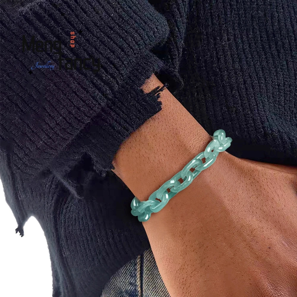 Natural A-grade Jadeite Blue Water Cable Chain Bracelet