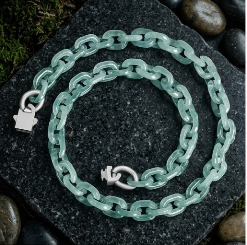 Natural A-grade Jadeite Aqua Water Cable Chain Necklace