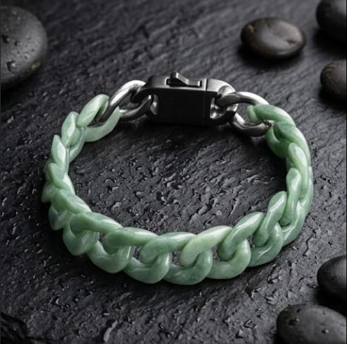 Natural A-grade Jadeite Green Water Cuban Link Bracelet