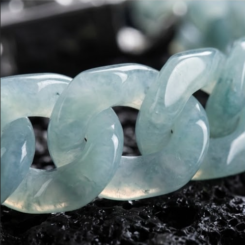 Natural A-grade Jadeite Blue Water Cuban Link Bracelet