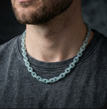 Natural A-grade Jadeite Aqua Water Cable Chain Necklace