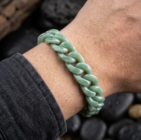 Natural A-grade Jadeite Green Water Cuban Link Bracelet